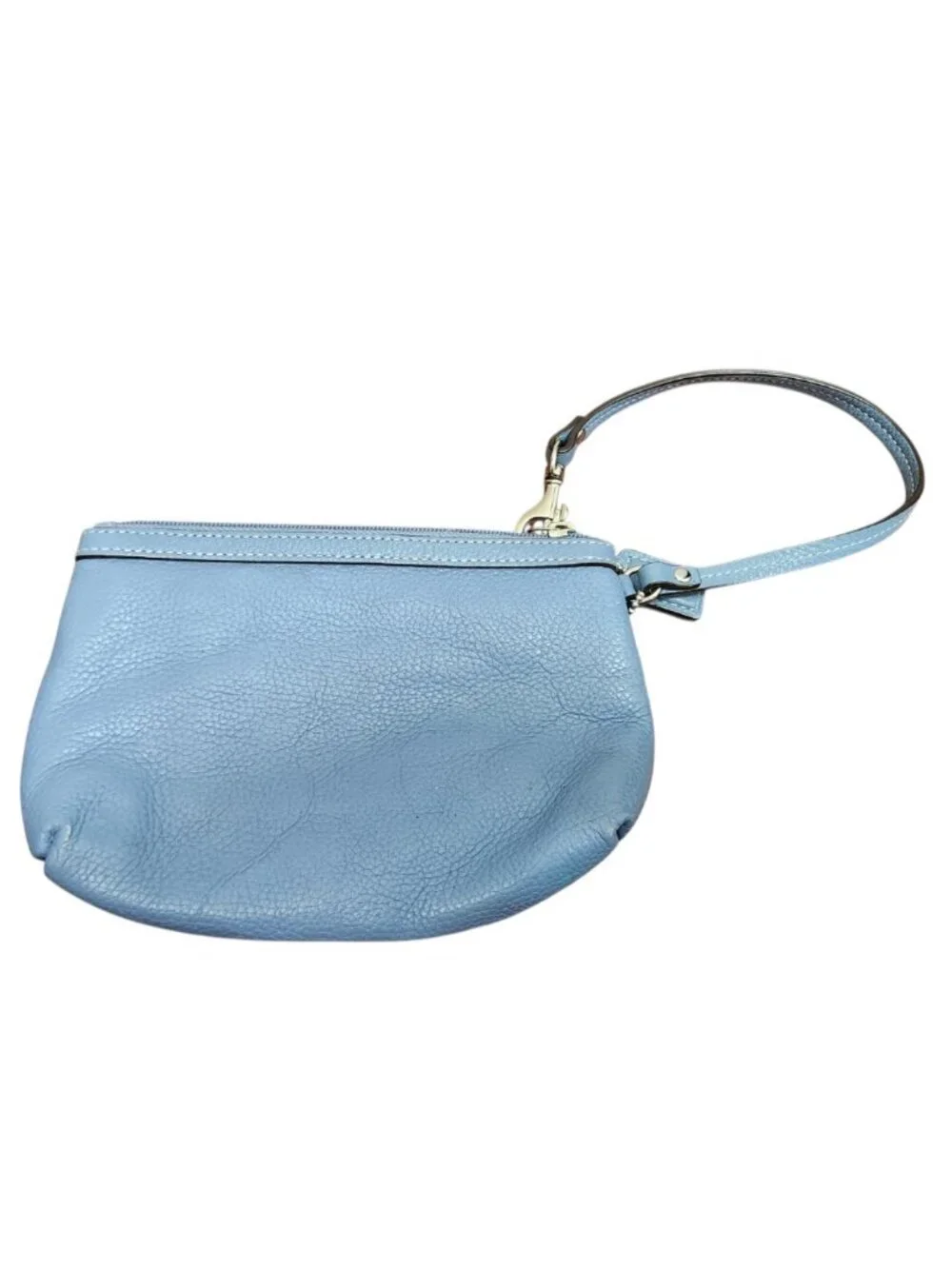 Coach Blue Leather Wristlet Small Pouch Zip Top Mini Bag Y2K Handbag Silver